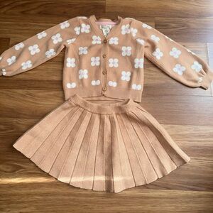 Kids Tan Floral Cardigan and Skirt Set